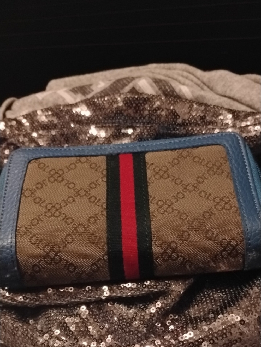 U.S. Polo Assn. Tan Wallet with Blue Trim and Red & Black Center Stripe